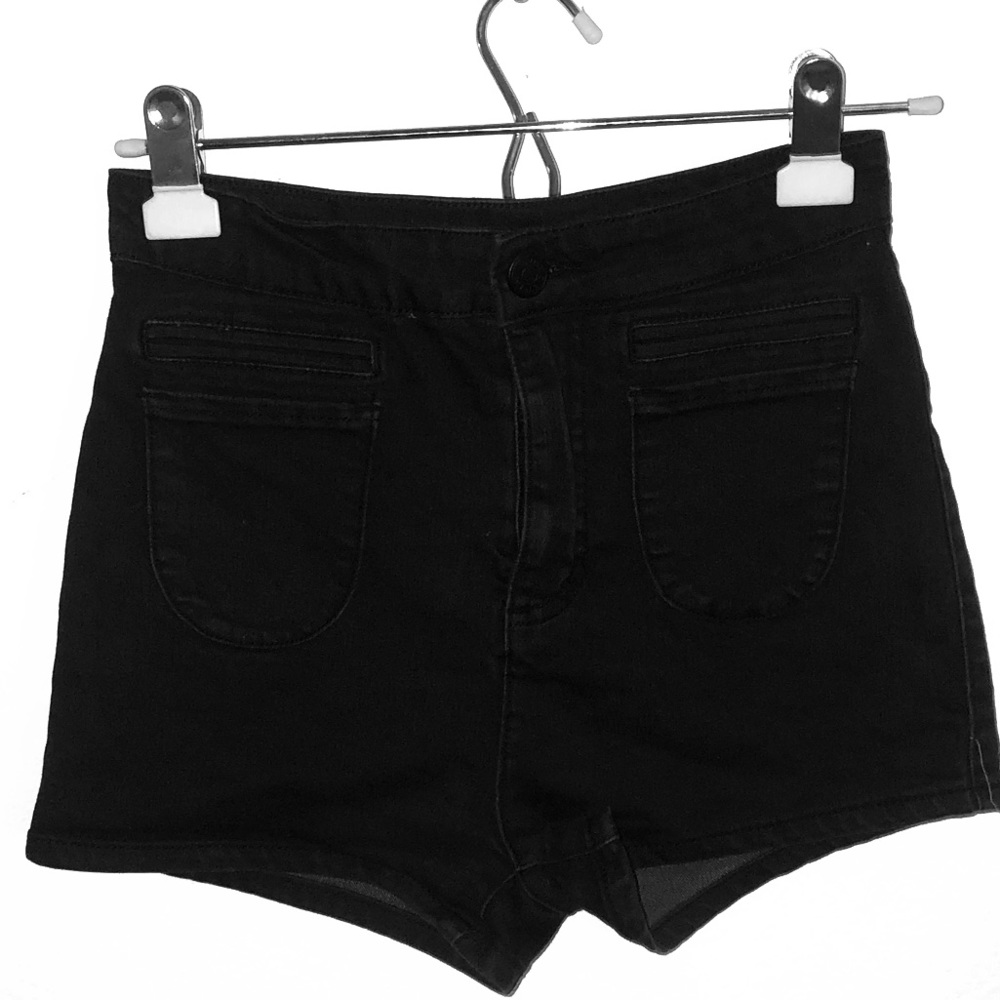 High waisted black denim shorts